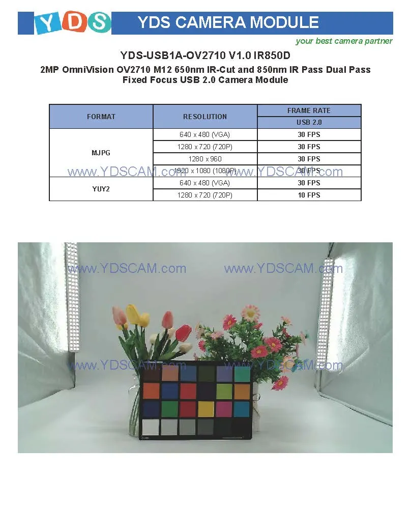 Yds-USB1a-Ov2710 V1.0 IR850d 2MP Ov2710 M12 850nm Dual Pass Fixed Focus USB 2.0 Camera Module